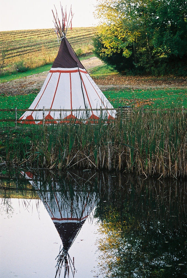 Painted teepee from Assiniboine Tipis at the Paris Museum in France
